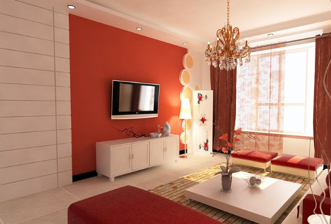 白色為主,點(diǎn)綴一些紅色電視背景墻