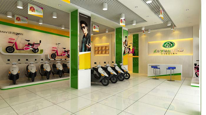 綠源電動車店鋪、店面logo墻裝修設計案例效果圖