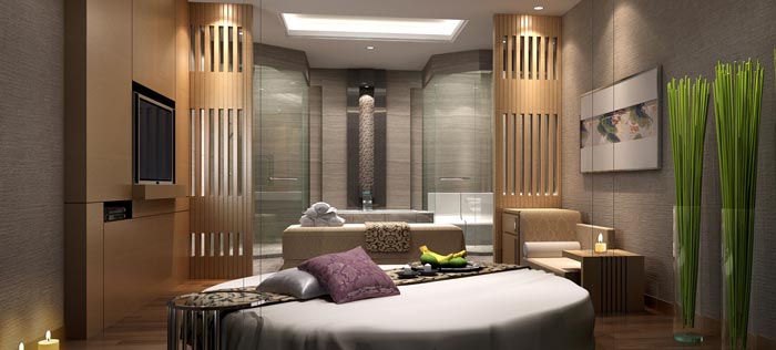 現代、古典混搭美容院電視背景墻裝修設計案例效果圖