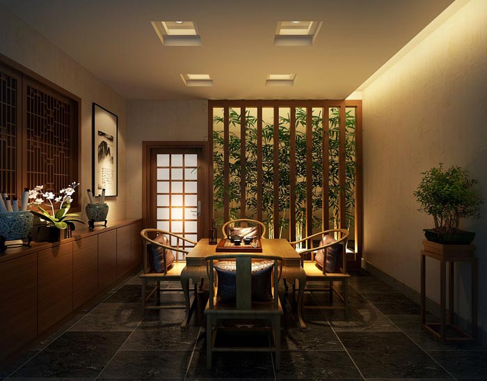 藏茗薈茶藝館茗茶雅室隔斷裝修設(shè)計案例效果圖