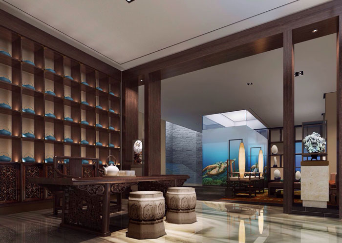 現代、中式混搭私人會所展示區域裝修設計案例效果圖