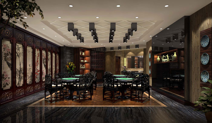 簡潔、大氣中式餐廳前臺接待區域裝修設計案例效果圖
