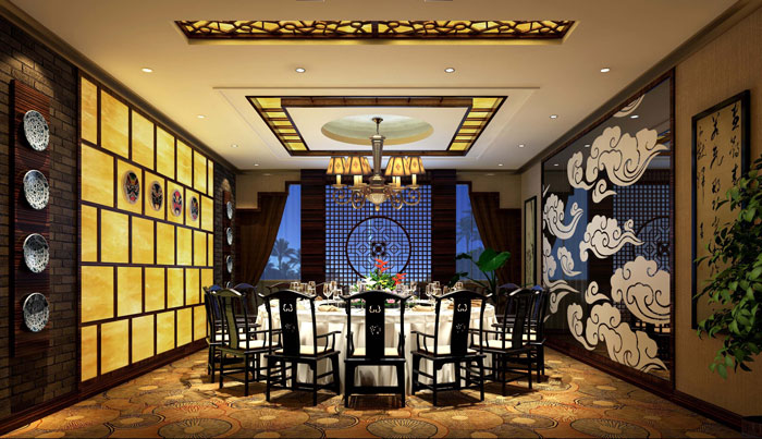 簡潔、大氣中式餐廳包廂裝修設計案例效果圖