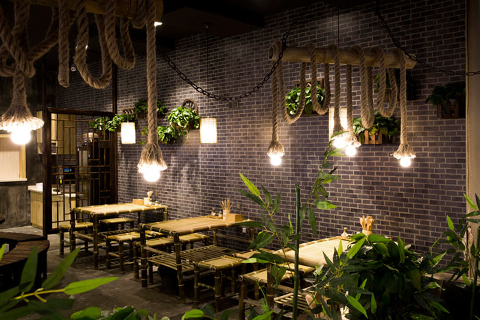 100平方中餐廳餐桌區域混搭風格裝修設計方案效果圖