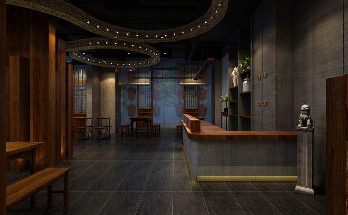 返璞歸真、回歸自然的健康飲食餐廳前臺大廳設計案例效果圖