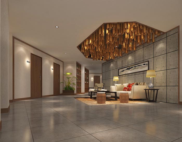 中式風格精品酒店接待區域裝修設計案例效果圖