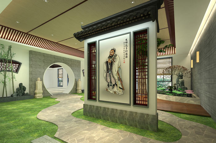 書法培訓機構庭院裝修設計案例效果圖