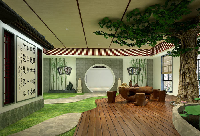 書法培訓機構庭院裝修設計案例效果圖