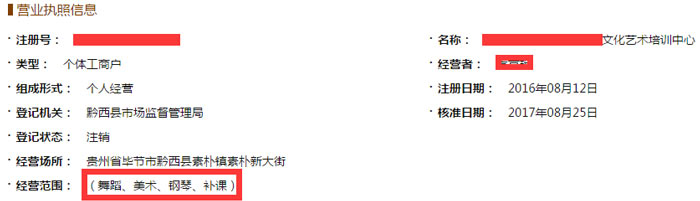 黔西縣XXX文化藝術培訓中心截圖