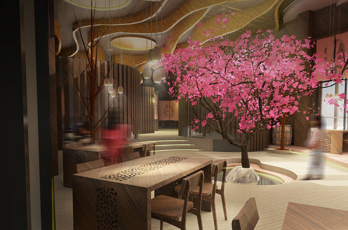 特色風味餐廳桃樹裝修設計效果圖