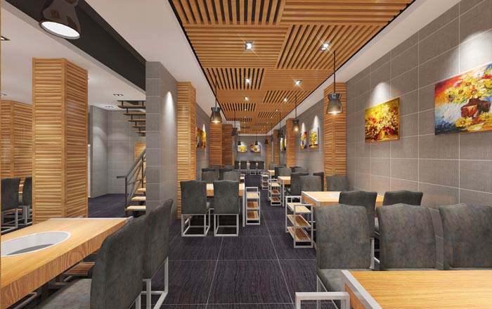 魚火鍋店一樓餐區(qū)裝修設(shè)計效果圖
