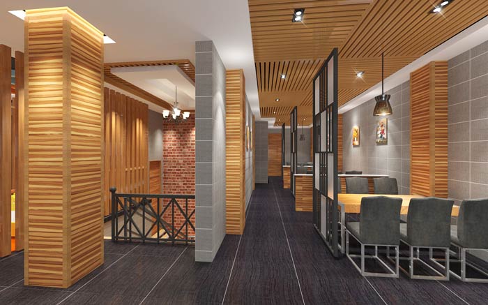 魚火鍋店二樓餐區(qū)裝修設(shè)計效果圖