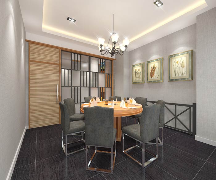 魚火鍋店八人包廂裝修設(shè)計效果圖