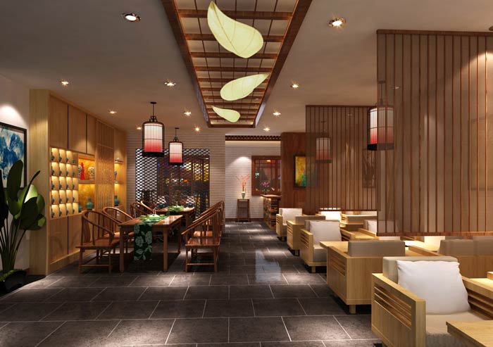 中式茶餐廳餐區裝修設計效果圖