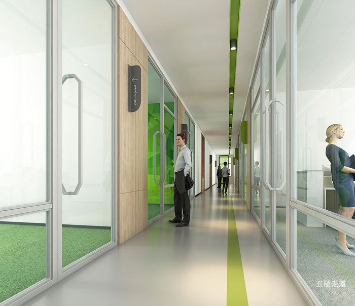 出口型企業辦公室5樓走道裝修設計效果圖