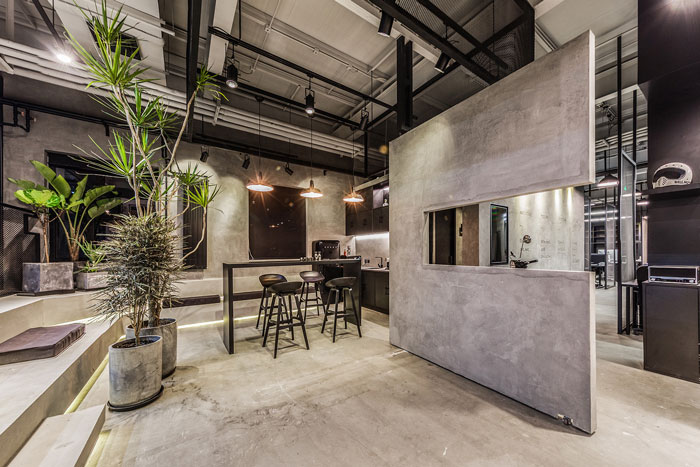 鋼結(jié)構(gòu)舊廠房辦公室吧臺(tái)裝修設(shè)計(jì)效果圖