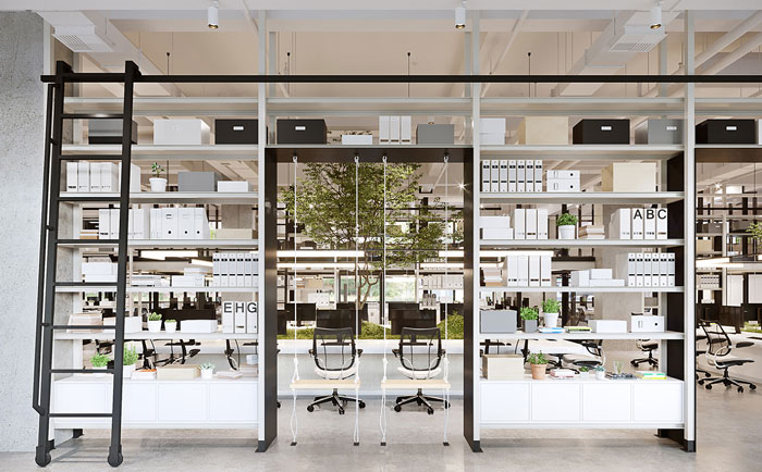 家居公司辦公室辦公區展柜裝修設計效果圖