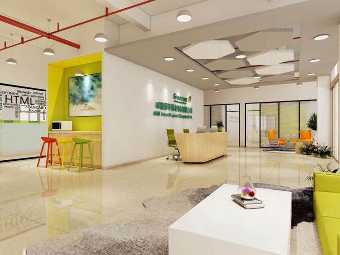 環保材料公司辦公室前臺裝修設計效果圖