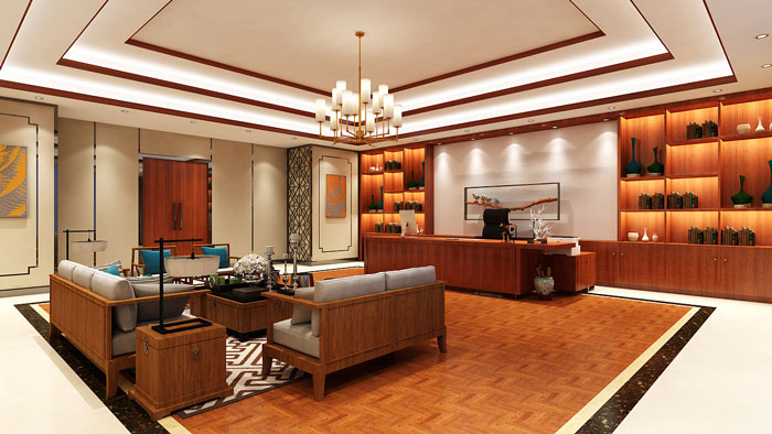 新中式董事長辦公室裝修設計效果圖