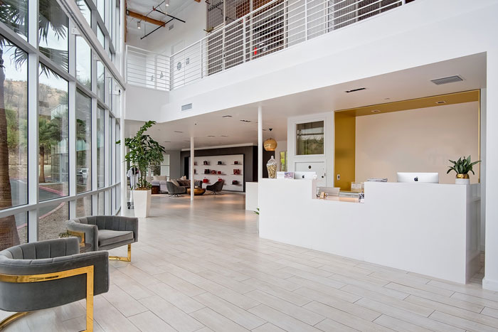 手袋公司辦公室前臺接待裝修設計效果圖