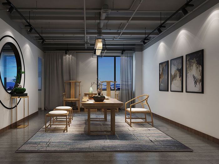 中式禪意辦公室品茶區裝修設計效果圖