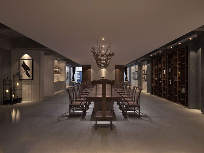 現代中式辦公會所會議室設計效果圖