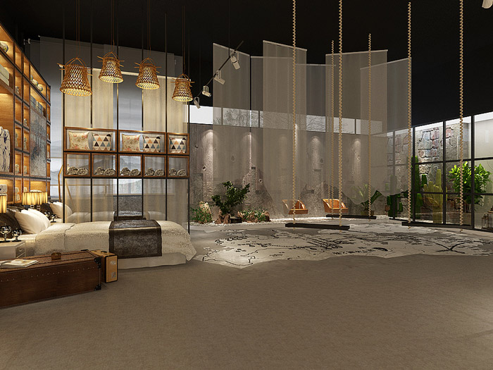 絲綢廠房展廳展示區裝修設計效果圖