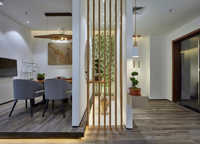 新中式禪意辦公室進門區設計效果圖